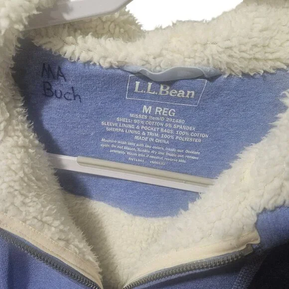 L.L.Bean Blue Sherpa-Lined Hoodie Jacket Womens Size M Reg Full-Zip Cotton Blend - Picture 2 of 6